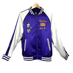 DC Comics Batman Joker Purple Satin Bomber Style Jacket EUC Sz XL